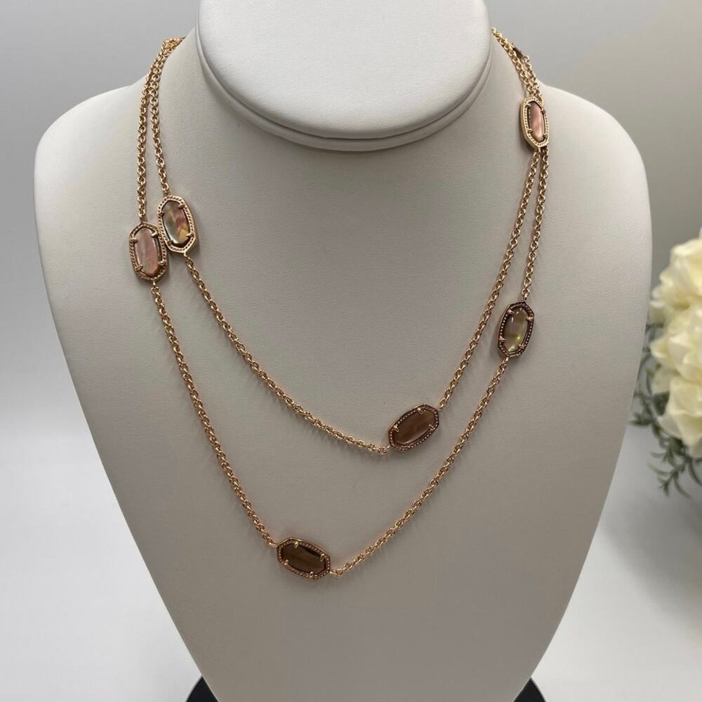 Kendra Scott Kelsie Rose Gold Plated Mother of Pearl Long Station‎ Necklace